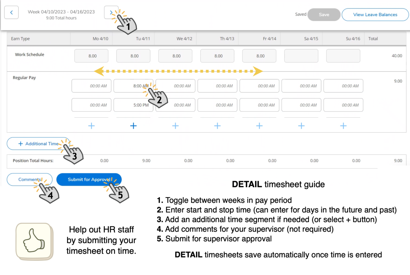DETAIL / EXCEPTION SelfService hourly timesheet information CIIS